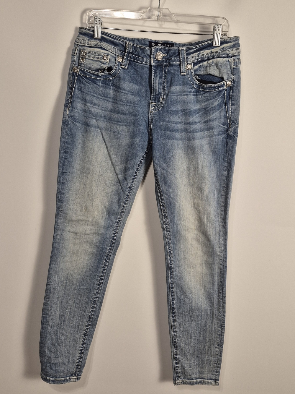 Miss Me Women's Skinny Jeans Size 31 Embellished Cross Pockets Blue Denim